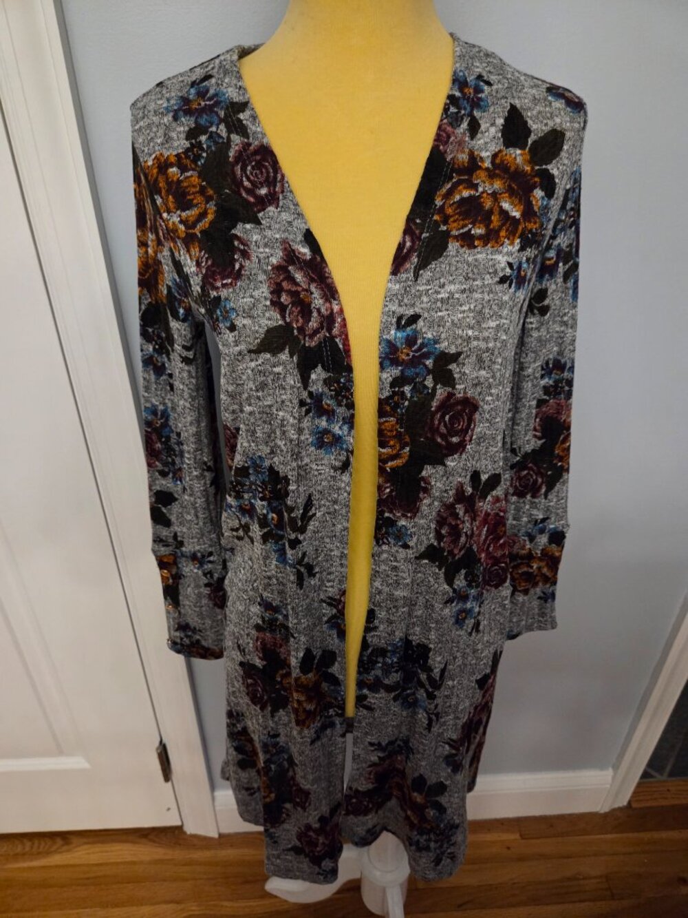 BCX Floral Rib Knit Duster Cardigan